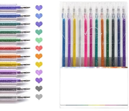Daelesr 12 Stück Metallic Gelstifte, Glitzerstifte Gel, 1.0 MM Glitzer Gelschreiber Set, Ersatzminen Mehrfarbig Gelstifte Glitzer zum Zeichnen Markieren Schreiben Erwachsene (12 Farben)