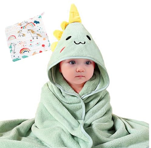 VARKAGE 1 Stück Kapuzenhandtuch Baby und 1 Stück Gesichtstuch, 80 x 80 cm Weiches Korallensamt, Saugt Feuchtigkeit auf, Schützt Neugeborene und Kleinkinder vor Kälte, Universell für alle Jahreszeiten