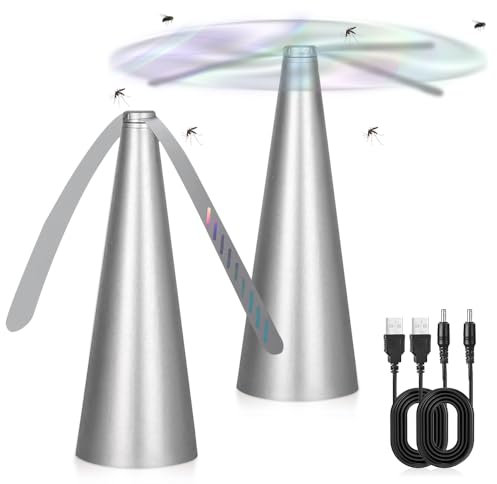 mizikuu 2 Pack Fly Fans for Tables, Portable USB Fly Repellent Fan with Soft Holographic Blades Bug Fan for Outdoor Tables for Outdoor Indoors, Party, Barbecues and Picnics