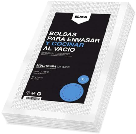 Elma Bolsas de Vacío para Alimentos, Bolsas de Vacío Gofradas para Conservación de Alimentos y Sous Vide | Sin BPA, 15 x 30 cm, 50 Unidades