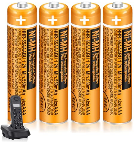 550mAh AAA Rechargeable Batteries HHR-55AAABU for Panasonic Cordless Phones | Ni-MH 1.2V Replacement Battery for BT Gigaset Telephones, Remote Controls, 4 Pack