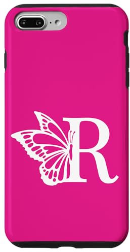 Letter R Name Initial Butterfly Alphabet White Pink Monogram Case for iPhone 7 Plus/8 Plus