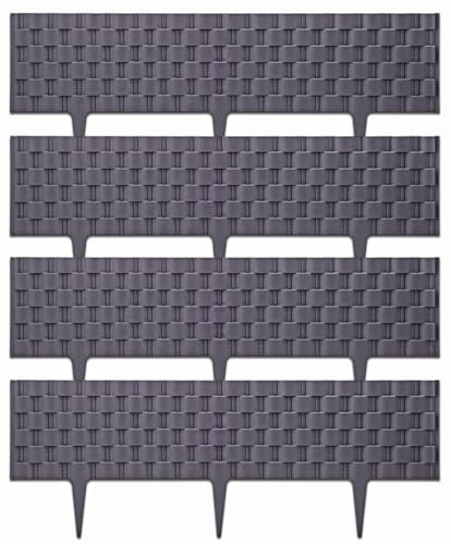 Grey Faux Rattan Lawn Edging Border – 60cm x 22cm Flexible Plastic Garden Fencing for Flower Beds & Paths – Weather Resistant & Easy to Install Panels (18 Panels - 10.8 Metres Long Total)