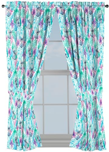 Jay Franco Fenstervorhänge für Kinderzimmer, 4-teiliges Drapier-Set mit 2 Raffhaltern, Blau – Lilo & Stitch, 106,7 cm B x 160 cm L (2 Stück)