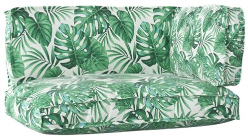 vidaXL Set di Cuscini per Pallet da 3 Pezzi in Tessuto Oxford con Motivo Foglie | Cuscini sfoderabili per Uso Interno ed Esterno con Imbottitura Leggera in Schiuma. Design Floreale Tropicale, perfet