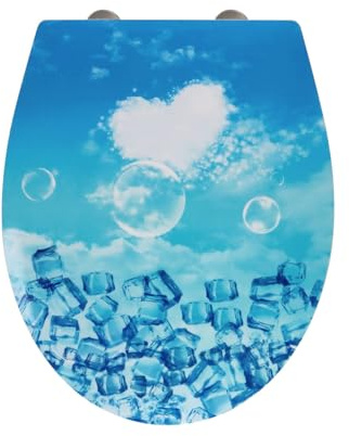 Fanmitrk Abattant WC avec système d'abaissement automatique, couvercle de toilette en Duroplast avec fermeture rapide, montage par le haut, siège de toilette avec motif