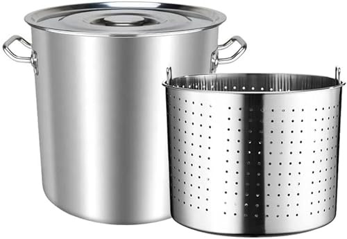 Pentola per bollitura di gamberi in Acciaio Inossidabile ad Alta Resistenza - Grande vaporiera per Frutti di Mare con cestello filtrante per friggere Tacchino, Aragosta, Granchio e gamberi -