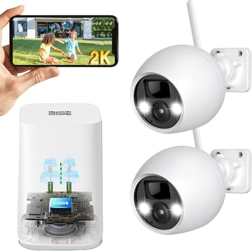 YESKAMOU 4MP Überwachungskamera aussen akku WLAN Kamera Outdoor mit PIR Bewegungsmelder, Nachtsicht, IP66 Schutz, funktionsfähig mit Alexa