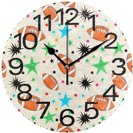 Kutsu Scale American Footballs Wall Clock Silent Non Ticking, Battery Operated Round Clock 10 Inch for Home Bedroom Living Room Kitchen Office School Classroom, Black