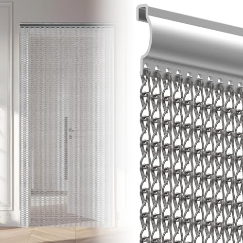 Aluminium Metal Fly Screen Curtain for Doors & 90x204cm 35x81in ct Prevention Chain Blind Easy Install Keeps Out Small Flying Bugs