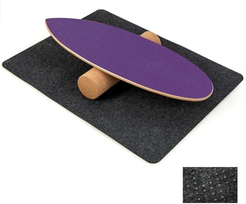 FANTASK Holz Balance Board, Balancebrett, Balance Trainer Trickboard für zuhause, inkl. Korkrolle, Balance-board aus 8 hochwertigen Holzschichten gepresst, Lila