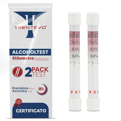 TRENTEVO 2X Alcol Test USA e Getta Certificato Portatile e Affidabile - Etilometro Monouso Tascabile - Test Alcolemico Fai da Te