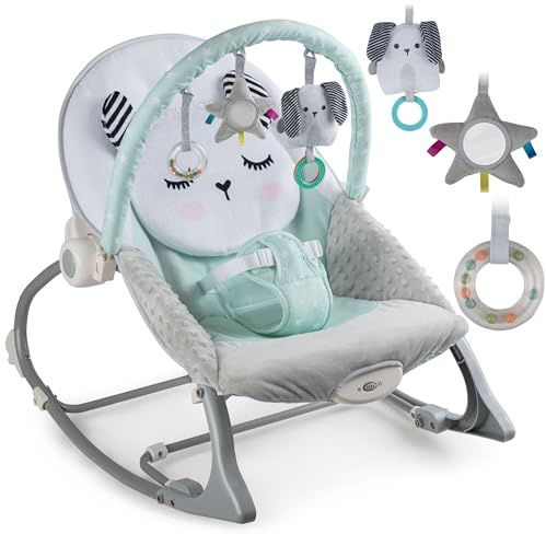 Nukido Babywippe Baby Wippe Babyschaukel Babyliege - mit Vibration und Spielzeugen - Rutschfeste Füße und 3-stufige Sicherheitsgurte - bis 18 kg Grau-Minze