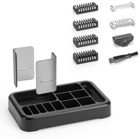 Soporte + Kit de 8 Peines Guía para O Blade QP2724/QP2834/QP25XX/QP26XX/QP65XX/QP66XX Pro, Peine Corporal 0/3mm y Peines Bi-Direccionales 1/2/3/5mm – Repuesto para Recortadoras de Cabello Facial y Bar