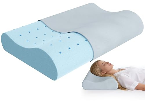 Releep Oreiller Cervical pour Dormeurs sur Le Côté, Oreiller Ergonomique en Mousse à Mémoire Gel Réglable, Coussin de Soutien Contourné pour Un Sommeil Réparateur