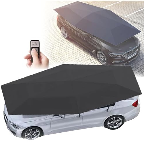 Oiyekntd Car Tent Cover, Folding Sun Protection Carport, Fully Automatic Summer Car Umbrella Cover, Tent Movable Carport Canopy with Remote Control for Outdoor Camping Tent Black-5.2m