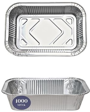 Inoverse 1000 bandejas de aluminio con tapa de 887 ml – 21,7 x 11,2 x 5,4 cm bandejas de aluminio para barbacoa y goteo para barbacoa, cocina y horneado – bandejas desechables para recoger grasa