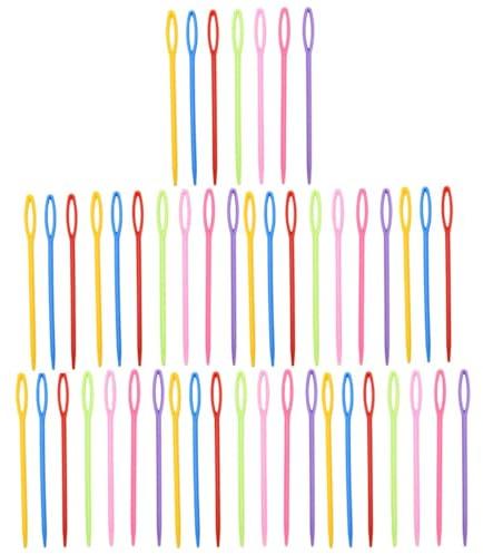 Agujas de coser de plástico, 50 agujas de hilo de ojo grande para ganchillo y lana, agujas de ojo grande para costura, aguja de coser a mano de plástico para niños y niños, aguja de zurcir para punto