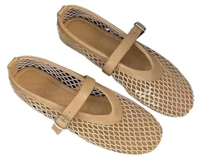 SNGUOQ Fishnet ballerinaskor dam chic urholkning spetsskor dam sommarsandaler ventilerande nät för fester och banketter (storlek 38)