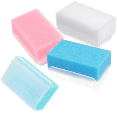 Zerodeko 4pcs Reusable Double-Sided Bath Sponge Coarse and Fine Sides for Cradle Cap Support and Gentle Skin Cleaning, During Bath or Shower