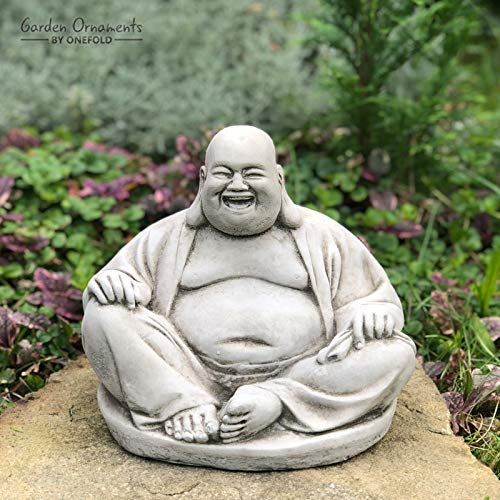 ONEFOLD - FAT BELLY LAUGHING BUDDHA CAST STONE GARDEN ORNAMENT/STATUE/SCULPTURE