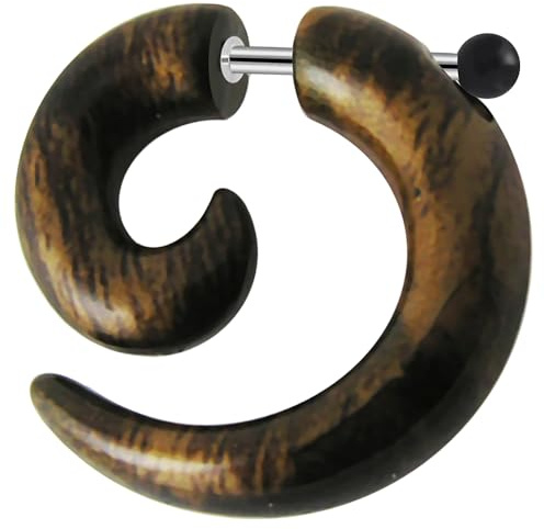 Monster Piercing UV Acryl & 316L Chirurgenstahl | Fake Tunnel | Holz Optik | Fake Dehnschnecke Plug Piercing Fleischtunnel | Stabstärke: 16 Gauge | Stablänge: 6MM