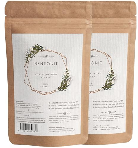 Nordic Pure Bentonit Pulver 500-2000g Mineralerde/Tonerde | Premium Qualität 95% Montmorillonit | Extra fein (2000g)