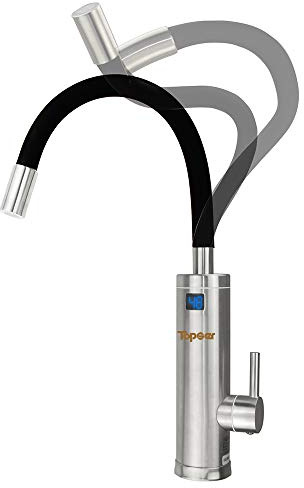 Electric Hot Water Taps - TopSer BS-18DC-3 Pro [Stainless Steel ] Tankless Electric Heater Kitchen Taps,360°Swivel Cold and Hot Water Tap with LCD Display for Bathroom,Washroom,Toilet