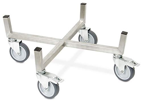 BRB Roller für Rundbehälter und Kunststofftonnen bis Ø 510 mm, geschweißter Edelstahl-Fahrwagen mit 4 Lenkrollen (2 mit Bremse) (Gestell aus Edelstahl; Rollen aus verzinktem Stahl)