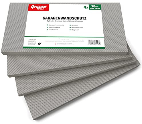 ATHLON TOOLS 4x MaxProtect Premium Garagen-Wandschutz selbstklebend - je 40 x 20 x 2,0 cm - Rammschutz Prallschutz Garagenpolster Türkantenschutz (Grau)