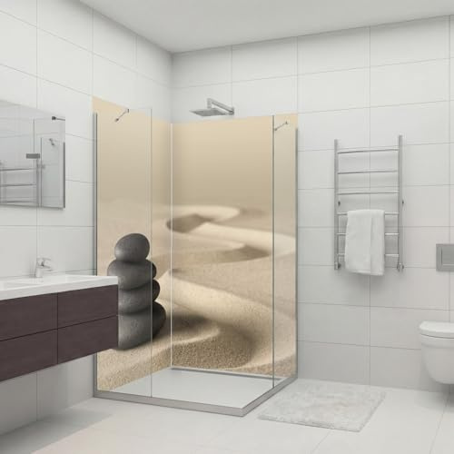 dedeco Eck-Duschrückwand wasserfest Motiv: Zen V6, 2 x 90x200 cm, als Badrückwand zum Fliesenersatz, als Dekorwand, Wandverkleidung und Duschplatte aus Aluminium - Made in Germany