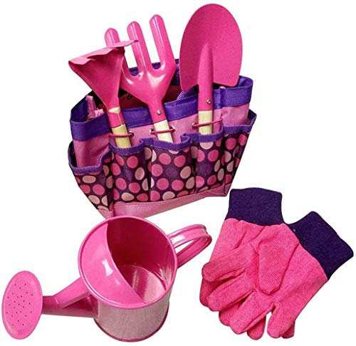 Kids Gardening Tools Set, Easy To Carry And Foldaway Children Gardening Set Tools Multi Purpose Tool Bag (Hot Pink)