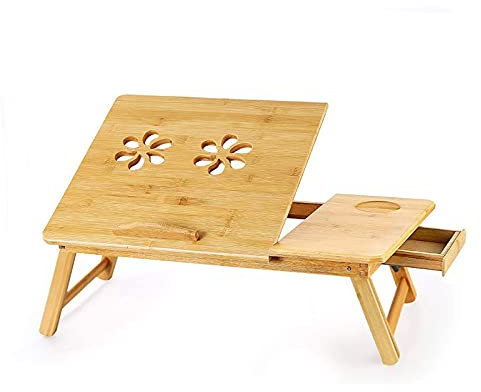 Trintion Laptoptisch 50x30cm Laptop Tisch Betttisch Laptop Knietisch Bambus Notebooktisch mit Lüftungslöchern mit Schublade für Lesen Oder Frühstück