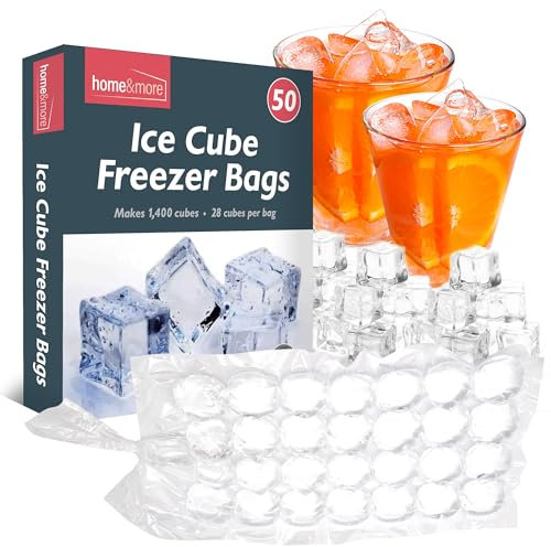 SOL 50pk Ice Cube Freezer Bags Makes 1400 Cubes Food Grade Plastic Storage Bags for Drinks Parties Picnics and Meal Prep with Secure Seal Design Durable Leakproof Easy Fill and Convenient Handling