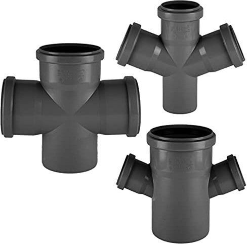 MegaHaustechnik HT Doppelabzweig Winkel 87 Grad 3x DN90 für Rohr Außendurchmesser 2x 90mm auf 90mm mit 3 Muffen und Gummi Dichtungen, Steck-Ende außen Ø 90mm, Abwasser Abfluss