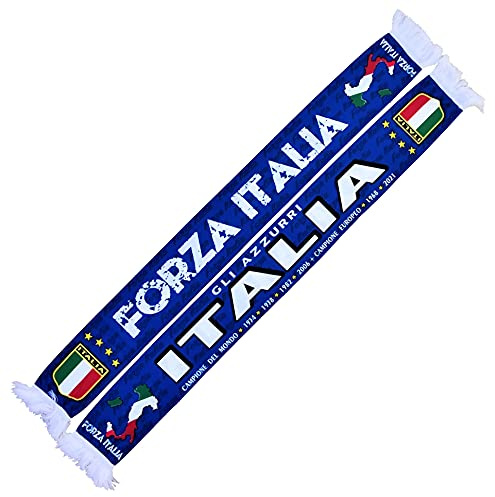 Generisch Italia Calcio Sciarpa - TUTTI I SUCCESSI EM, Coppa del Mondo in Seta - Souvenir di Culto, Blu, Bianco, 135 cm