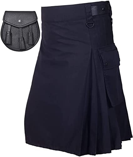 All Kilts Sports Herren Utility-Lederriemen Kilt zum Verkauf mit gratis Ledersporran (Black, 36'')