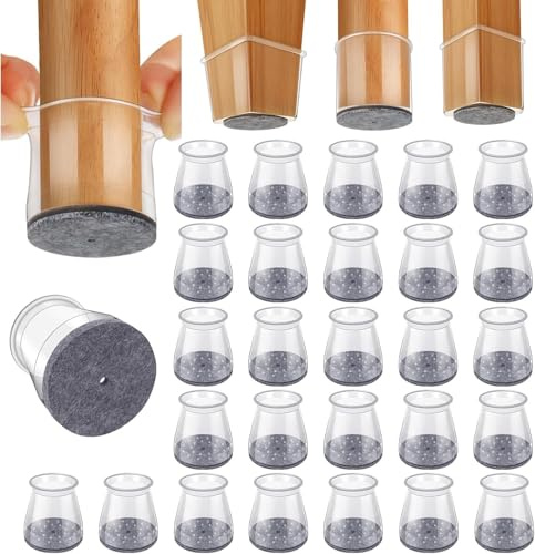 GICUNK 32Pcs Chair Leg Floor Protectors, Transparent Silicone Chair Leg Caps With Felt Pads, Floor Protectors For Furniture Legs For Hardwood/Tile Floors(Small Fit:23-32.9mm)
