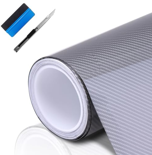 NewL 6D Glanz Kohlefaser Selbstklebende Autovinylfolie Silber 30cm x 150cm | 6D Glanz-Textur, mit Werkzeug, Luftkanäle, dehnbar, kratzfest, wasserfest, für Auto Innenraum, DIY Motorräder und Laptop