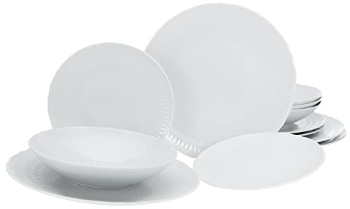 CreaTable, 33070, Serie SOFIA - White, 12-teiliges Geschirrset für 4 Personen, Teller Set aus Porzellan, spülmaschinen- und mikrowellengeeignet, Made in Europe