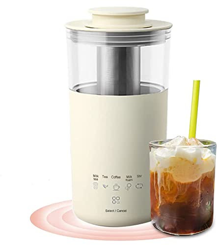 Machine à thé portable, bouilloire électrique de voyage en acier inoxydable, mousseur à lait électrique, convient pour le lait, le café, l'eau et la fabrication de thé, 350 ml (beige)
