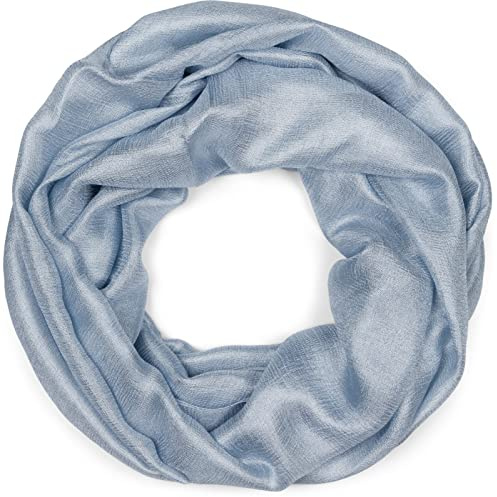 styleBREAKER Damen Loop Schal weich fließend | Seidig glänzendes Halstuch Einfarbig für Sommer & Frühling | Schlauchschal Leicht & Elegant, Farbe:Blau-Grau