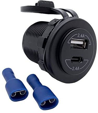 Offgridtec Auto-USB-Steckdose mit Flip-Abdeckung 12V/24V, Schnellladung (5V 2,4A Type-A + Type-C) - IP65 wasserdichter Panelmontage-Ladegerät für Auto, Wohnmobil, Boot, Lkw, Langlebiges ABS-Kunststoff