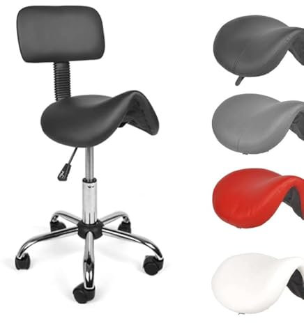 Mingone Sattelhocker Ergonomischer Arbeitshocker 360° Drehbarer Hocker Höhenverstellbarer Bürohocker mit Lehne Sattelstuhl mit Rollen, Schwarz