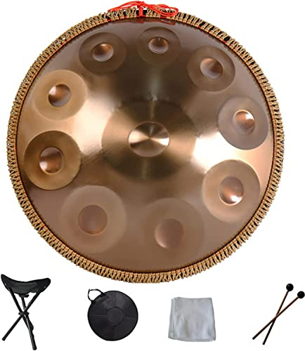 Tambour à Main en Acier 22 Pouces 432 Hz D Mineur 9/10 Notes avec Sac Souple, 2 Maillets et Support pour Handpan
