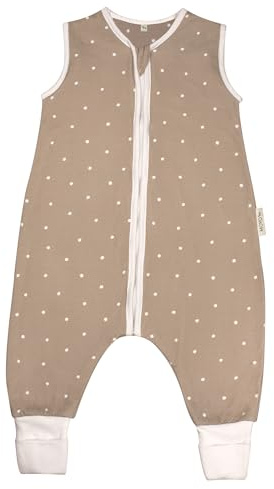 MOYO Baby Schlafsack mit Füßen I Taupe mit Tupfen I Atmungsaktiver Babyschlafsack 1.0 TOG in 100cm I Schlafsack mit Beinen aus 100% Bio-Baumwolle I GOTS-Sommerschlafsack für Babys & Kleinkinder