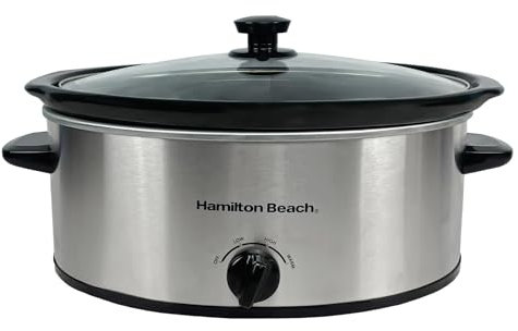 Hamilton Beach 6.5L Family Favourite Slow Cooker, 240W Energy-Efficient Design, Removable Oven-Safe Ceramic Bowl, 3 Heat Settings, Serves 6-8 People, Easy Clean, Silver - HBSC070S