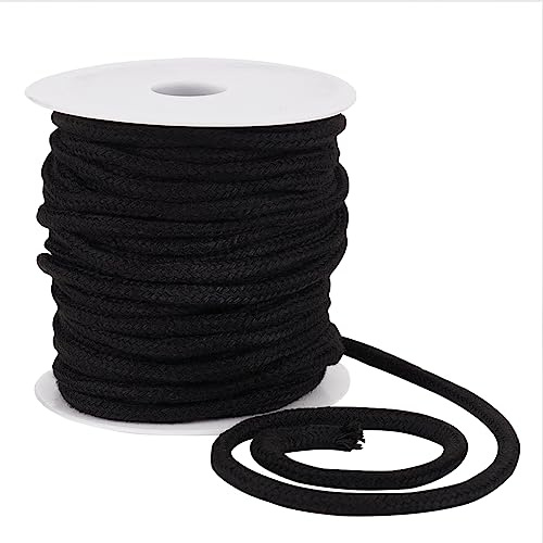 BENECREAT Cuerda de Repuesto con Cordón Negro de 25 m, Reemplazo de Cordón Suave de Polialgodón de 6 mm con Carrete de Plástico para Abrigos, Pantalones, Pantalones Cortos
