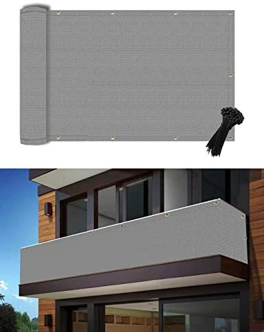 0.9x3m Light Gray Balcony Privacy Screen Fence Cover UV Protection Weatherproof Waterproof Windscreen for Apartments Patio Outdoor Backyard Porch Deck Railing with Cable Ties