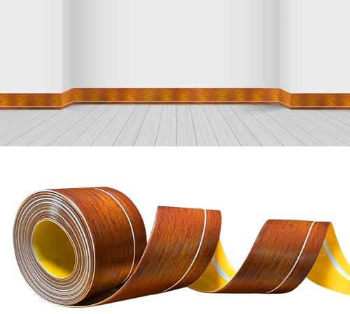 YushengTai Weichsockelleiste Selbstklebend,Farbe der Holzmaserung 6M PVC Sockelleiste Selbstklebend 50 x 20 mm, Weichsockelleiste Flexibel für Küche und Bad Geeignet